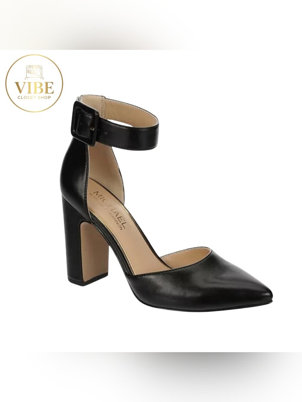 MICHAEL Michael Kors Black Ankle-Strap Block Heel Pump